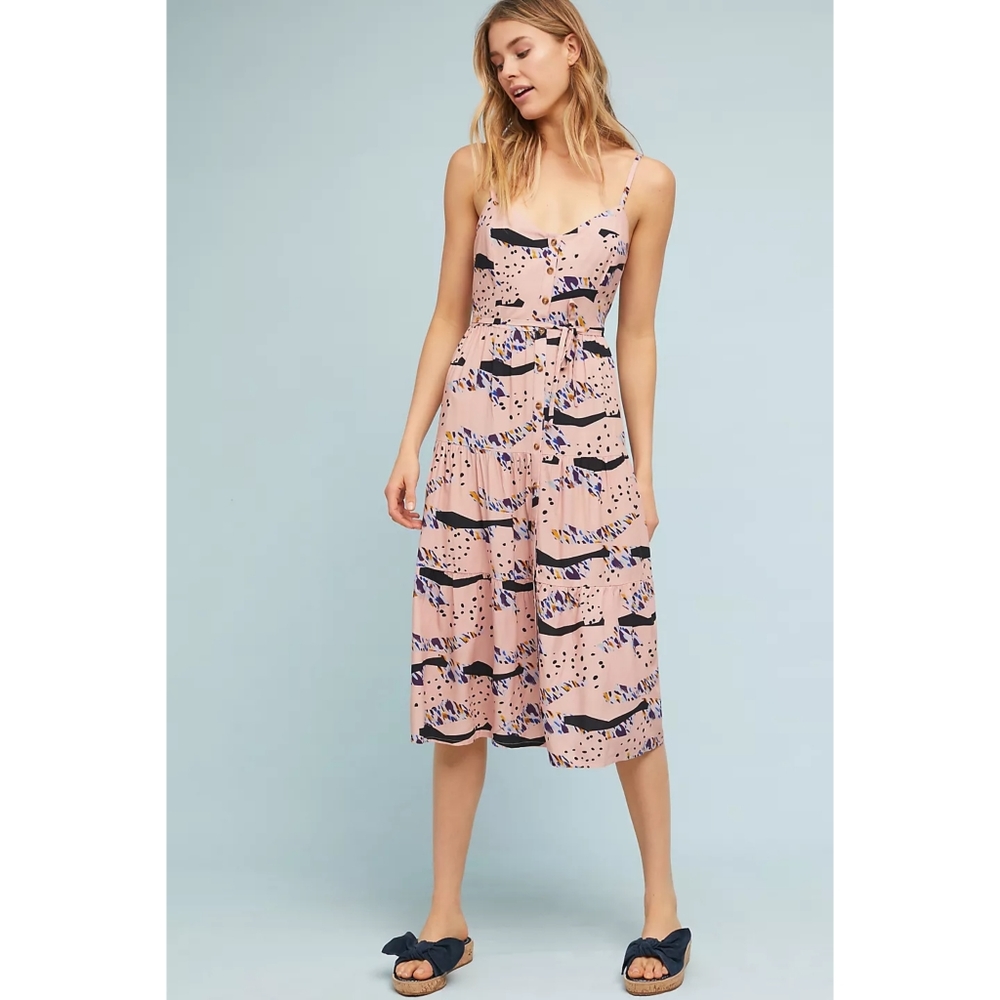 Anthropologie Pink and Black Midi Dress